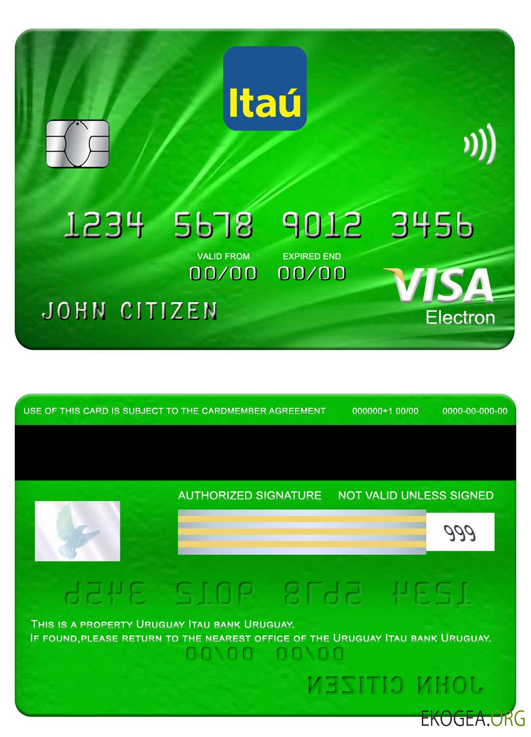 Carte électronique visa bancaire Uruguay Itau